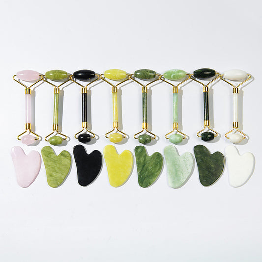 Jade Facial Roller and Gua Sha Massage Set